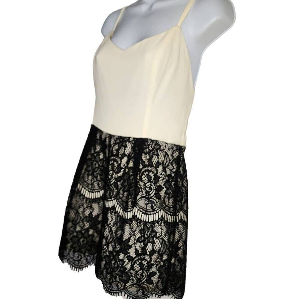 Ark & Co Women Rompers, Cream Sleeveless Top, Black Lace Shorts Romper, Sz M